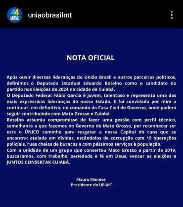 NOTA UNIÃO BRASIL